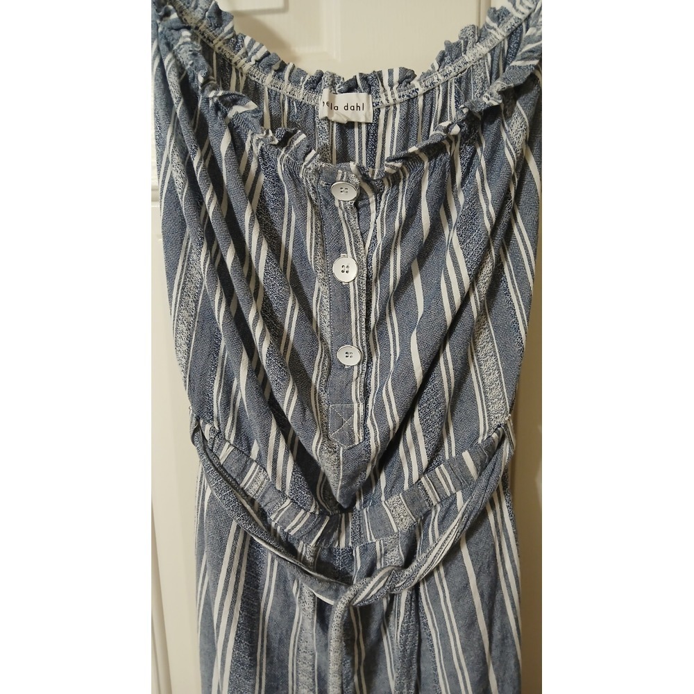 Bella Dahl Womens Striped Strapless Crop Jumpsuit Linen Blend Made In USA Size M - Picture 4 of 10